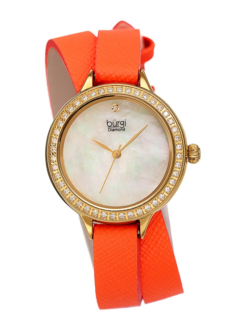 Burgi Women's Safiano Pattern Genuine Leather Double Wrap Strap Diamond Watch